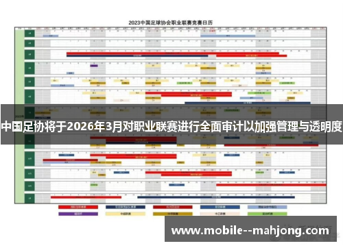 中国足协将于2026年3月对职业联赛进行全面审计以加强管理与透明度